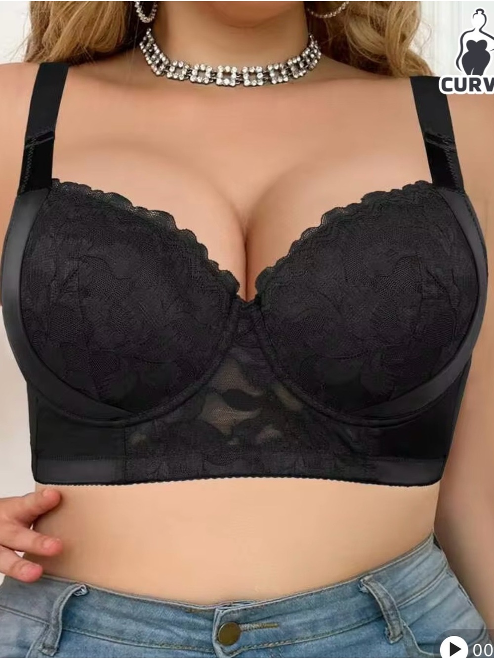 SHEIN Black Lace Longline Underwire Bra